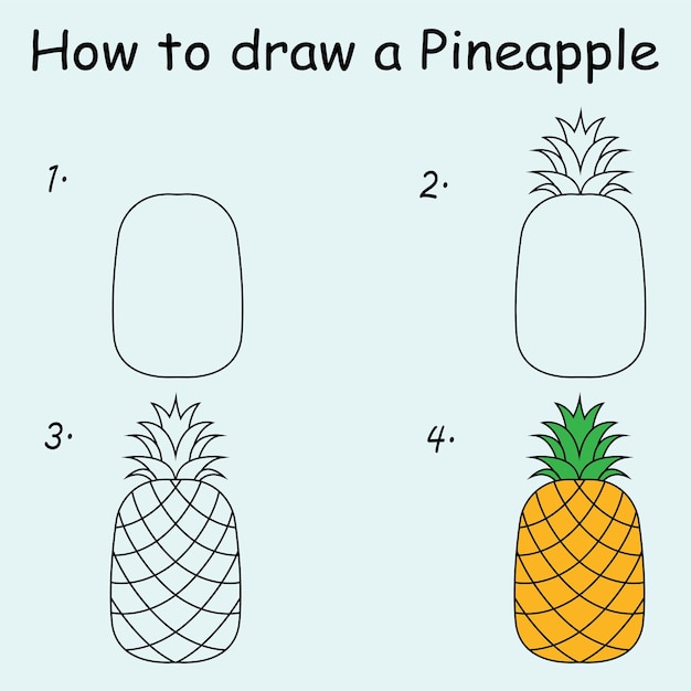 Passo dopo passo per disegnare un tutorial di disegno di ananas una lezione di disegno di ananas per bambini