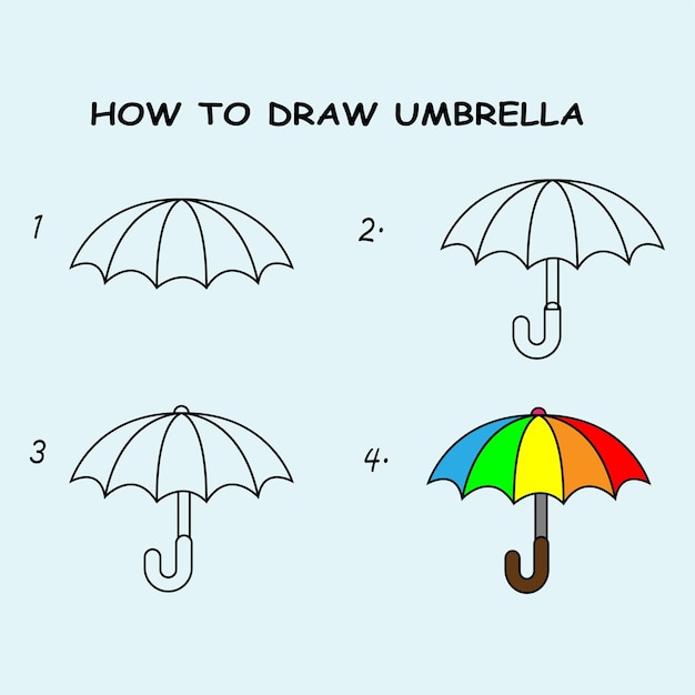 Vector step by step to draw umbrella drawing tutorial umbrella drawing lesson for children