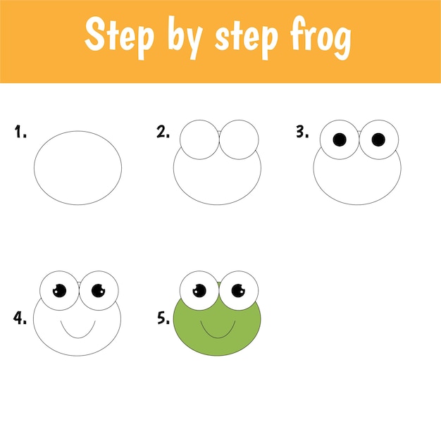 Step by step drawing frog for children