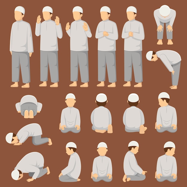 Step by step performing salah prayer vector illustration