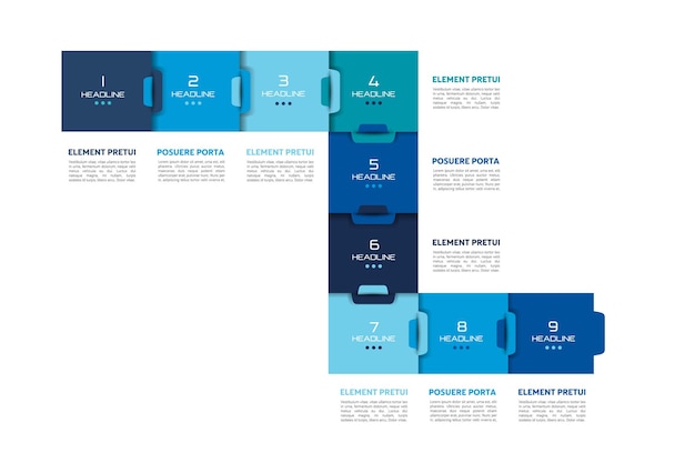 Passo dopo passo modello grafico diagramma schema infografica tutorial vettoriale