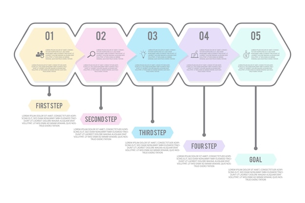 Step infographic with 5 options in flat style