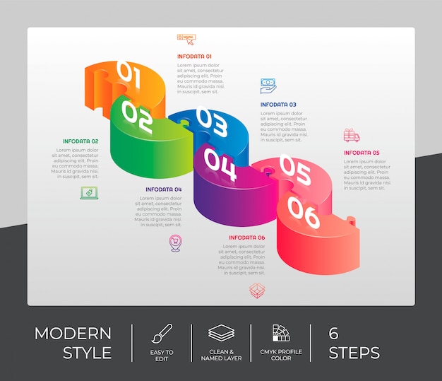 6 옵션 및 3D 스타일의 단계 Infographic