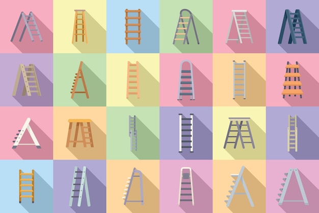 Vector step ladder icons set flat vector home metal