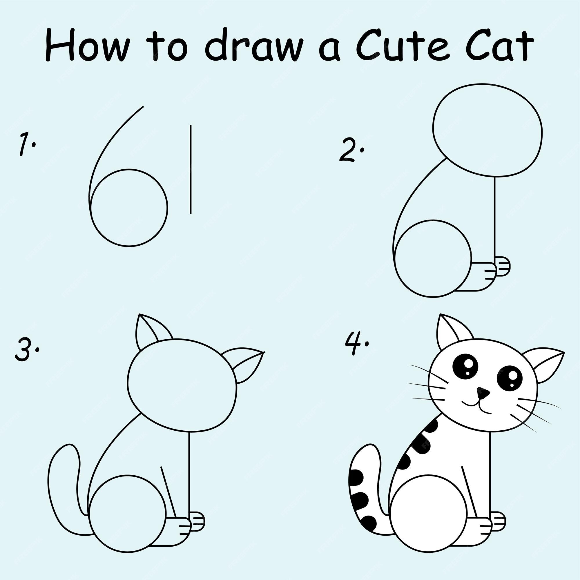 Premium Vector | Step to step draw a cute cat. good for drawing child kid  illustration. vector illustration