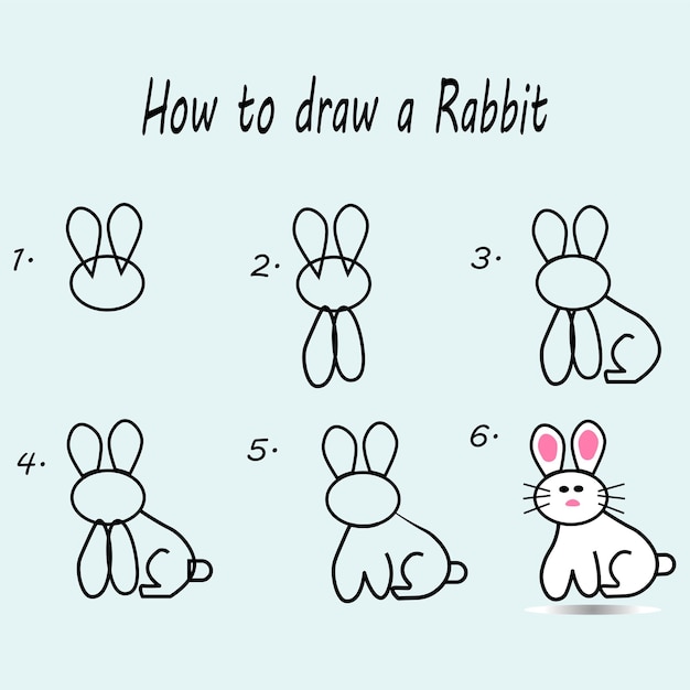 단계별로 토끼를 그릴 수 있습니다. 어린이 그림을 그리는 데 좋습니다.  ⁇ 터 그림