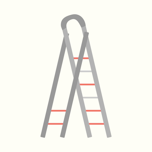 Stepladder, ladder. Vector illustration of a gray stepladder with red steps. Flat style.