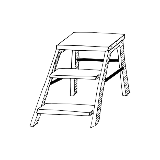 사다리 스케치. 손으로 그린된 계단, 단계 사다리, 사다리 사다리 검은 스케치 스타일 그림, 흰색 배경에 고립.