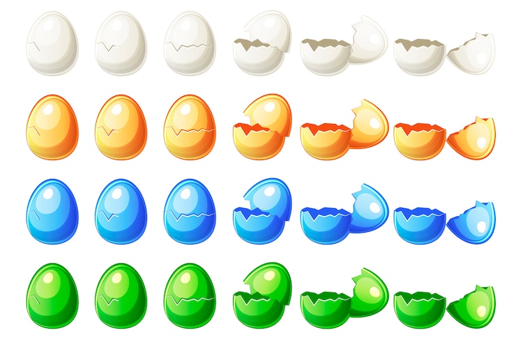 Vector steps animations different colours broken egg