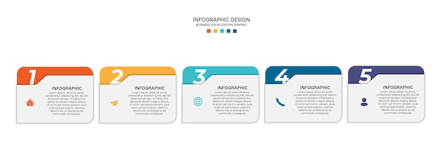 Passaggi di progettazione del modello di infografica processo di visualizzazione dei dati aziendali con l'icona