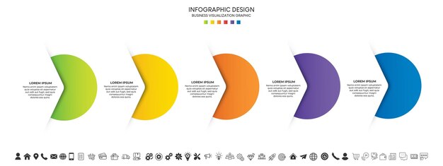 Шаги по временной шкале визуализации бизнес-данных обрабатывают дизайн инфографического шаблона с иконками