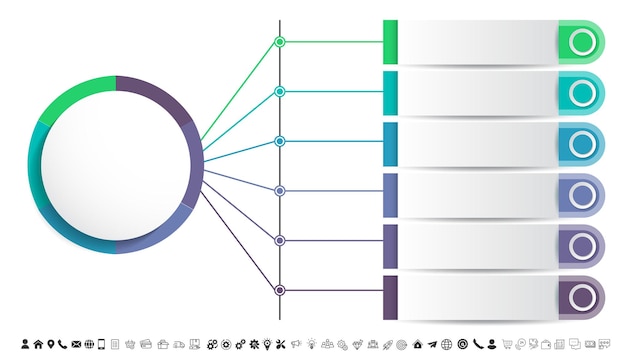 Vettore passaggi per la progettazione del modello di infografica del processo di visualizzazione dei dati aziendali con le icone