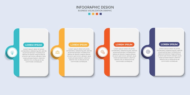 Vettore passaggi per la progettazione del modello di infografica del processo di visualizzazione dei dati aziendali con le icone