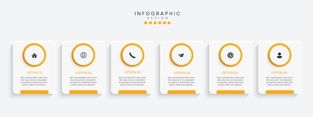 Шаги по временной шкале визуализации бизнес-данных обрабатывают инфографический дизайн шаблона с иконками