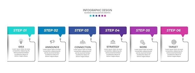 Passaggi per la progettazione del modello di infografica del processo di visualizzazione dei dati aziendali con le icone