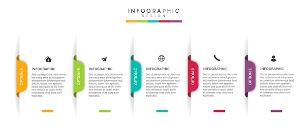 Passaggi per la progettazione del modello di infografica del processo di timeline aziendale con le icone