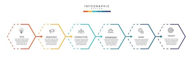 Passaggi per la progettazione del modello di infografica del processo di timeline aziendale con le icone