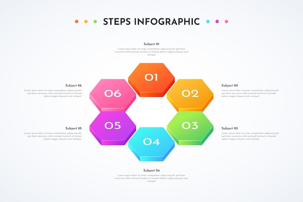 Modello di progettazione infografica gradiente di passaggi