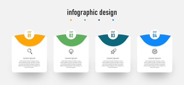 Passaggi moderno circolare collegamento design infografico elegante modello professionale con 4 passaggi