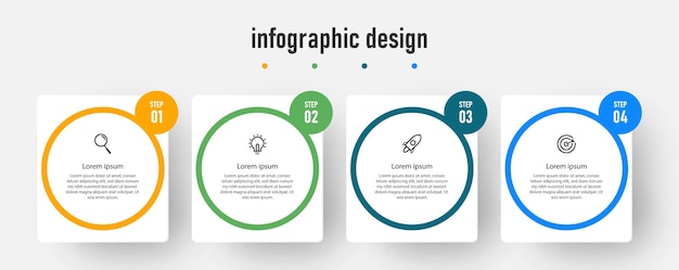 Passaggi moderno circolare collegamento design infografico elegante modello professionale con 4 passaggi