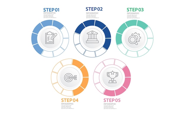 Passaggi linea temporale elemento infografico modello di layout di relazione sfondo con icona della linea di attività 5 passaggi