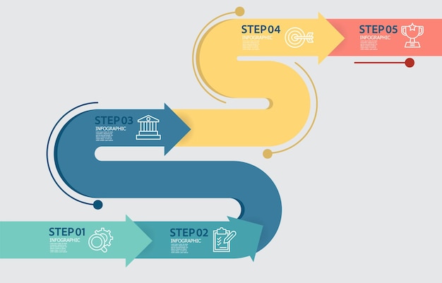 Vector steps timeline infographic element report layout template background with business line icon 5 steps