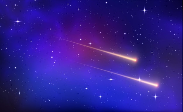 Ster blauwe achtergrond Sterrenhemel Realistische paarse ruimte Galaxy nevel Comet light trail Vector