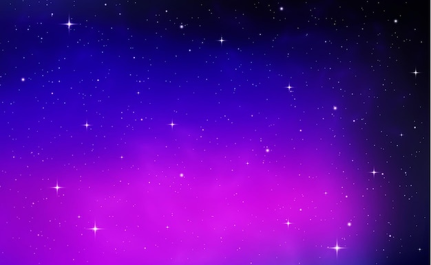 Ster blauwe achtergrond Sterrenhemel Realistische paarse ruimte Stardust licht Galaxy nevel Vector