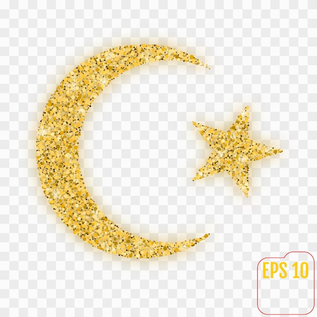 Ster en wassende maan Islam symbool Gouden confetti concept vectorillustratie voor islamitische feestdagen en heilige maand Ramadan Kareem