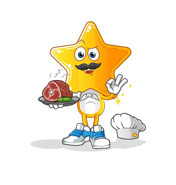 ster hoofd cartoon chef-kok met vlees mascotte cartoon vector