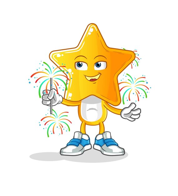 ster hoofd cartoon met vuurwerk mascotte cartoon vector