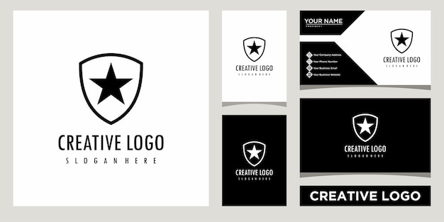 ster met Shield logo ontwerpsjabloon met visitekaartje ontwerp