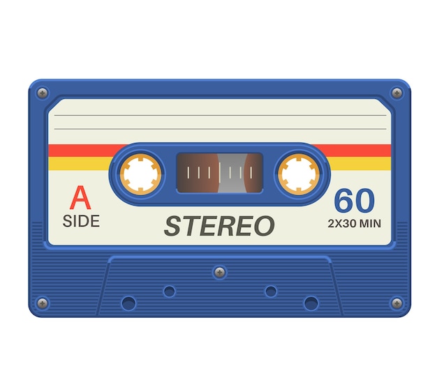 Vector stereo cassette. retro audio tape with music record for vintage poster