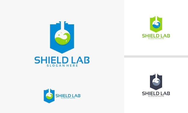 Sterk laboratorium logo sjabloon Shield laboratorium logo ontwerpen vector