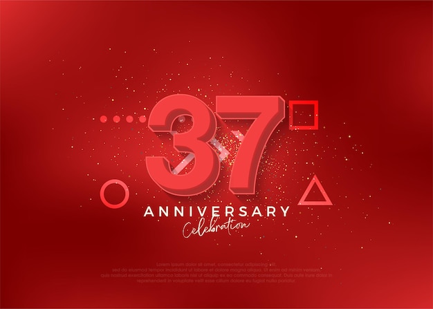 Sterk ontwerp voor 37e verjaardag viering met gedurfde rode kleur Premium vector voor poster banner viering groet