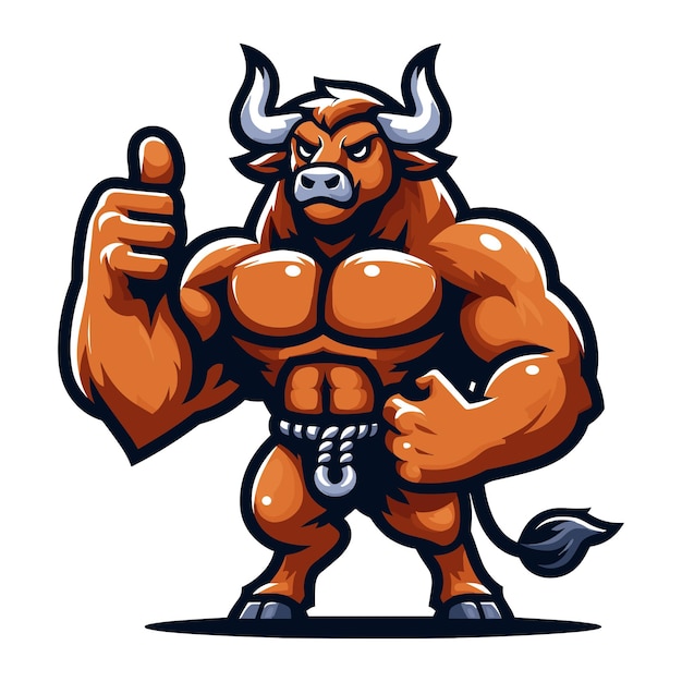 Sterke atletische lichaam spier stier mascotte ontwerp vector illustratie