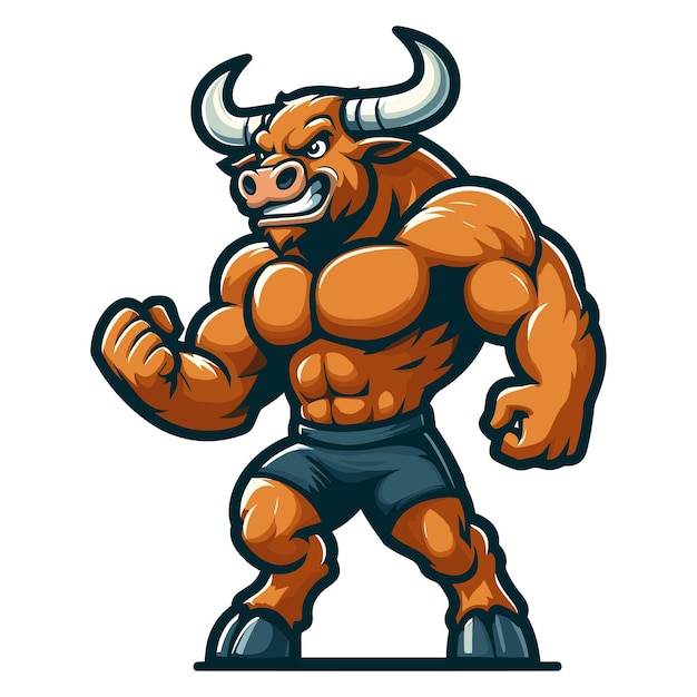 Sterke atletische lichaamsspier stier mascotte ontwerp vectorillustratie