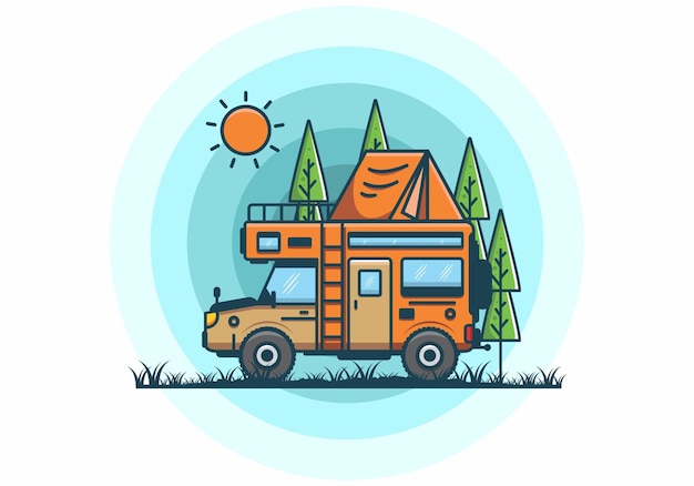 Sterke grote camper van camping illustratie