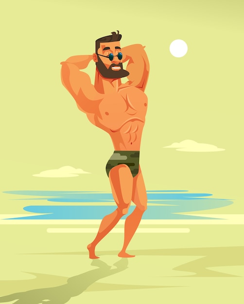 Vector sterke man bodybuilder karakter. cartoon illustratie