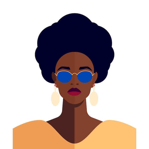 Sterke mode Afro-Amerikaanse zwarte vrouw portret etnische kapsel avatar vector plat