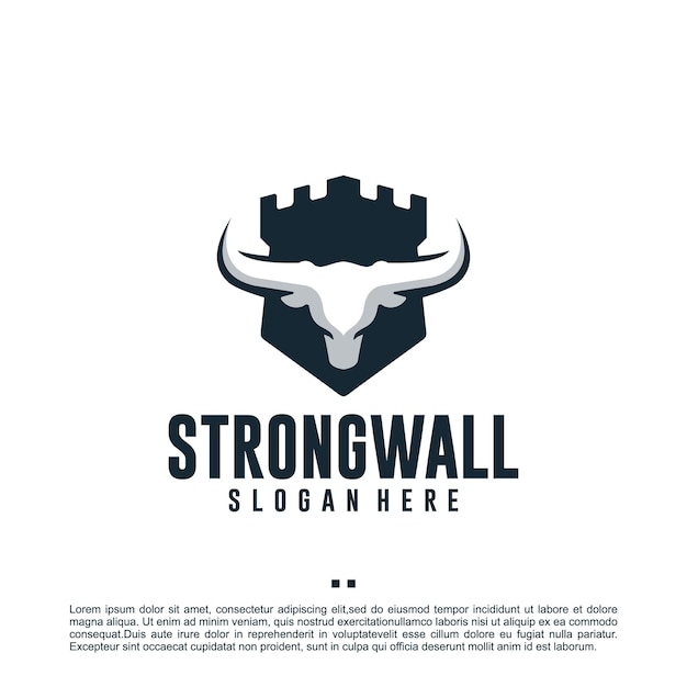 Sterke muur, stier, logo-ontwerpsjabloon