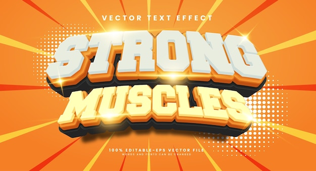 Sterke spieren 3d bewerkbaar vectortekststijleffect geschikt voor fitnessthema's