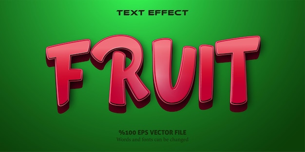 Sterke tekst met levendige kleuren bewerkbaar teksteffect in cartoonstijl Fruit