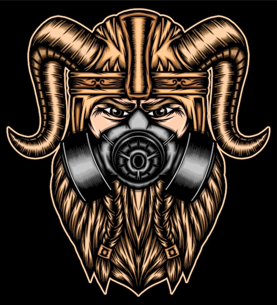 Vector sterkste viking met gasmasker.