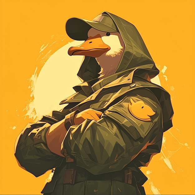 A stern goose soldier cartoon style