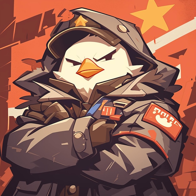 A stern goose soldier cartoon style