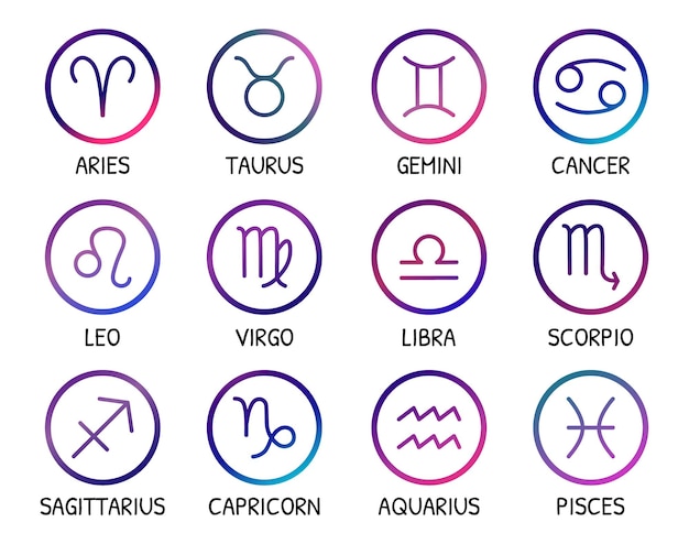 Sterrenbeelden Vector pictogrammen instellen Zodiac symbolen gradiënt trendy ontwerp Astrologie elementen geïsoleerd