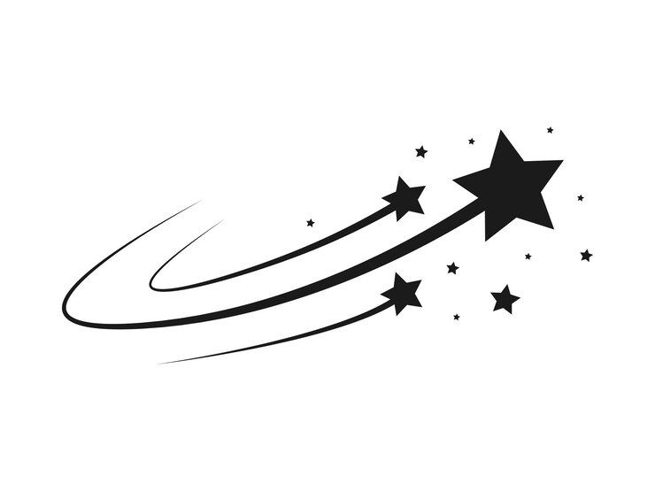 Sterrensilhouet van het vallen van kometen, meteorieten, asteroïden, de vonken van vuurwerk. Vector designelementen geïsoleerd op een lichte achtergrond.