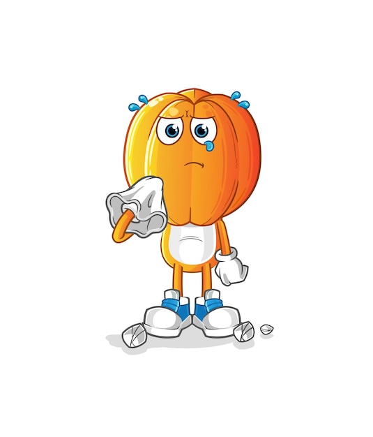 Stervrucht hoofd cartoon huilen met een tissue. cartoon mascotte vector