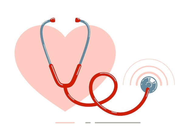 Stethoscoop met hart vector eenvoudig pictogram geïsoleerd op witte achtergrond, cardiologie thema illustratie of logo.